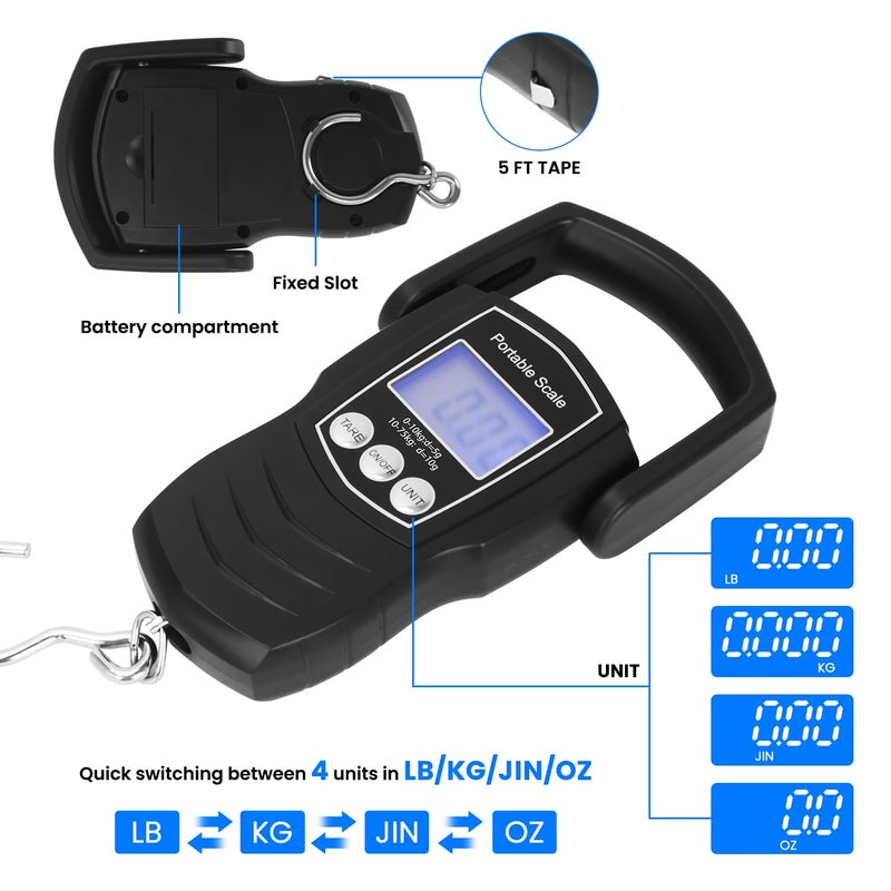 NaRener Digital Fish Scale, 75KG （165LB） Professional Fishing Scale Luggage Scale & Fish Lip Gripper Set with 5FT Tape Measure (with A Lip GRIPER) - Image 4